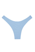 Flat lay front view of Byron bottom in Sky Rib showcasing ribbed texture and high-cut leg silhouette on white background