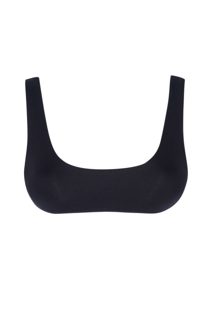 Front view of Cabo San Lucas Top in black showcasing scoop neckline, wide straps and smooth seamless fabric on white background