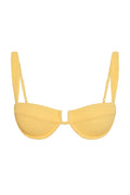 Front view of Cala Roja Top, Honey Crinkle, showing crinkle texture, balconette underwire and adjustable straps