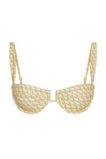 Yellow geometric-print underwire bikini top with adjustable straps