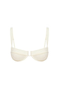 Front view of Cala Roja Top in ivory showing underwire cups, U-shaped center and adjustable straps on white background