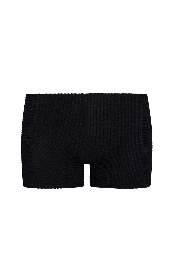 Black textured knit high-waist boyshorts, front view