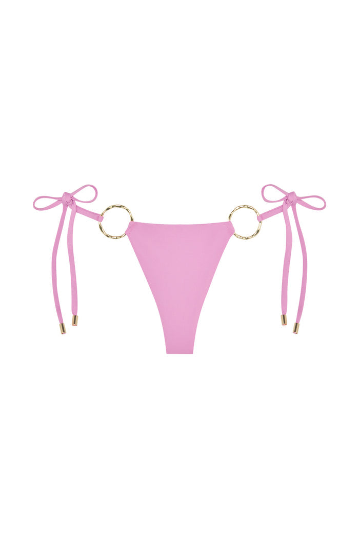 Front view of Cannes Bottom in Moonlight showcasing gold ring side details and adjustable tie sides on white background