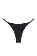 Black bikini thong bottom with adjustable gold side rings