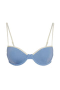 Front view of Capri Color Block Top in azure and ivory showcasing underwire cups and adjustable straps on white background