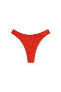 Front of Capri Thong in Chili Pepper Crinkle showing high-waist, high-cut thong with textured crinkle fabric on white background