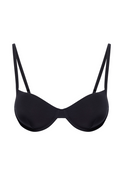 Front view of Capri Top swim top in black showcasing underwire molded cups and thin adjustable straps on a white background
