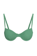 Front view of Capri Top in Pond Crinkle with underwire cups and adjustable straps on a white background