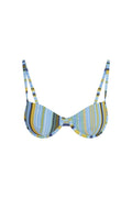 Front of Capri Top in Sardinia Stripe Azure with underwire cups, adjustable straps, and striped knit on neutral background
