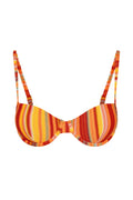 Front view of Capri Top in Sardinia Stripe showcasing underwire molded cups and adjustable straps on white background