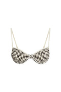 Front view of Capri Top Colorblock - Black Gingham showing underwire cups, thin adjustable straps and gingham colorblock detailing on a white background
