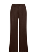 Front view of Casablanca pants in espresso linen showcasing high waist, pleats and wide-leg silhouette on white