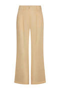 Front view of Casablanca pants in raffia linen with high-rise waistband and front pleats, wide legs on white background
