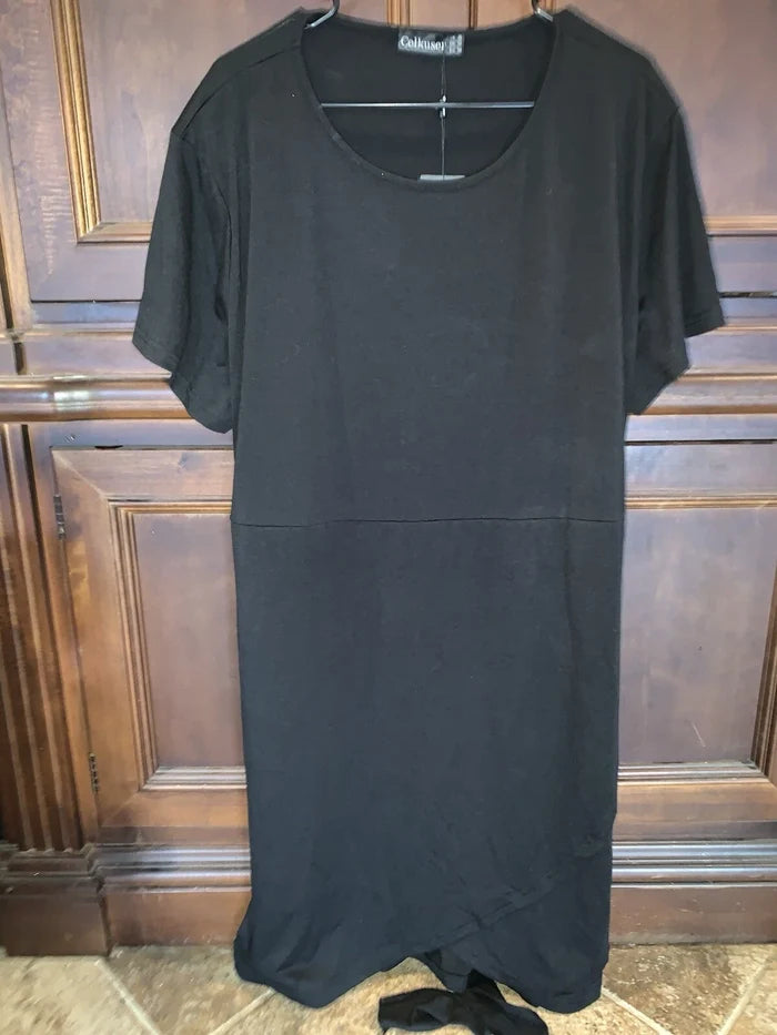 Celkuser Women's Black Tie-Back Dress – Short Sleeve, Size 22, NWT