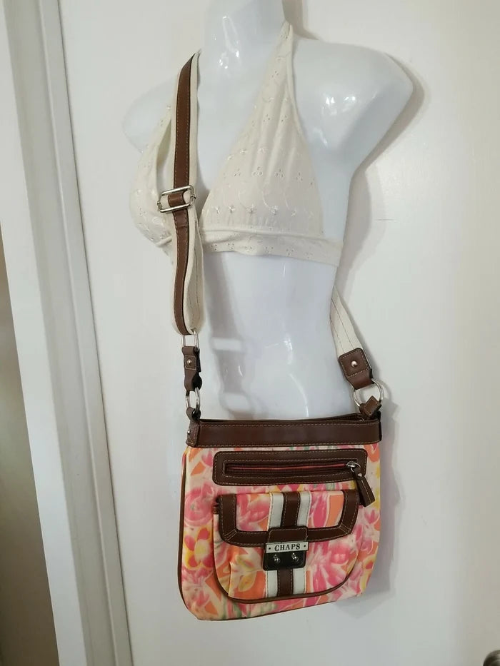 CHAPS Leather Floral Crossbody Handbag – Adjustable Strap Women's Shoulder Purse