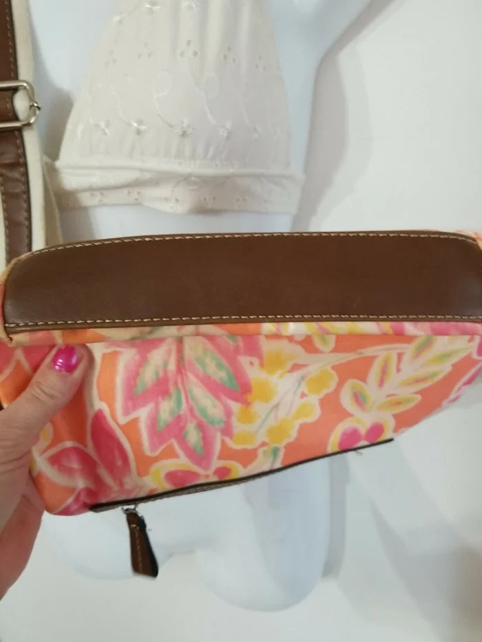 CHAPS Leather Floral Crossbody Handbag – Adjustable Strap Women's Shoulder Purse