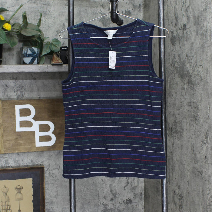 Christopher & Banks Womens Stretch Striped Sleeveless Blouse Shirt Top M PS PXL