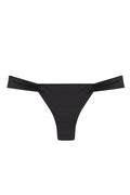 Front view of Clovelly Bottom in black showcasing wide ruched side panels and high-cut leg on white background