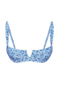 Front view of Clovelly Top in Isola Floral showing underwire balconette shape with notched center and adjustable straps on white background