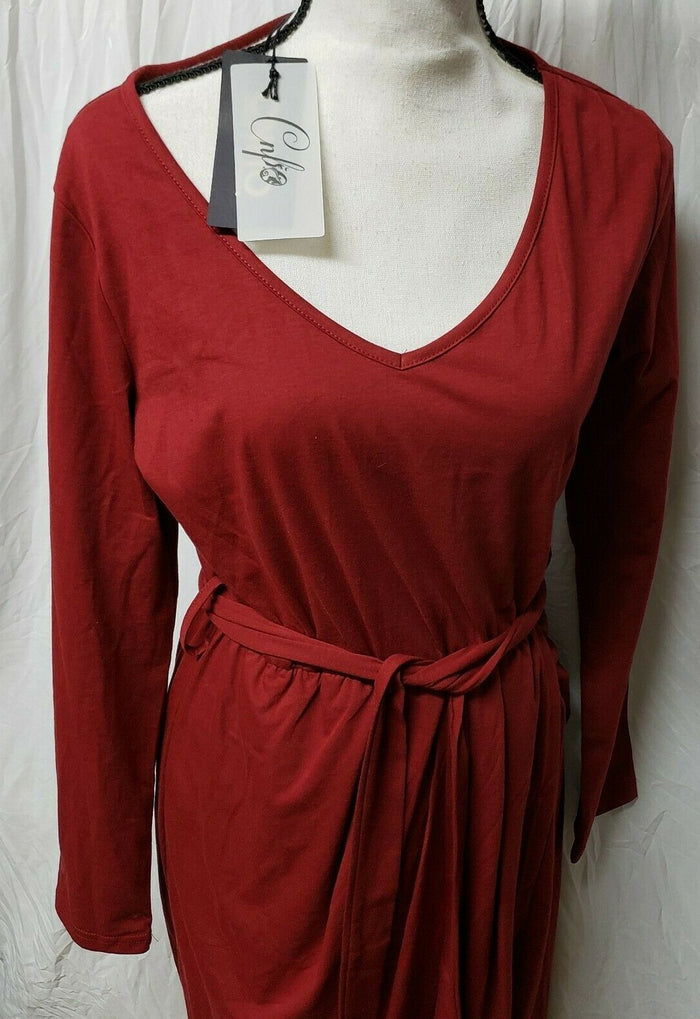 Cnfio Summer Dress for Women Slit Party Long Maxi Dress, Wine Red, Large US 12