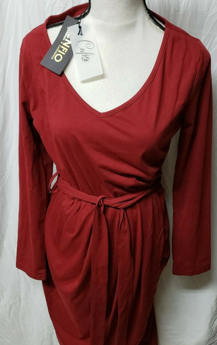 Cnfio Summer Dress for Women Slit Party Long Maxi Dress, Wine Red, Large US 12
