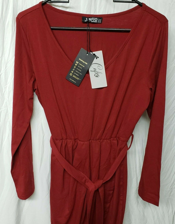 Cnfio Summer Dress for Women Slit Party Long Maxi Dress, Wine Red, Large US 12