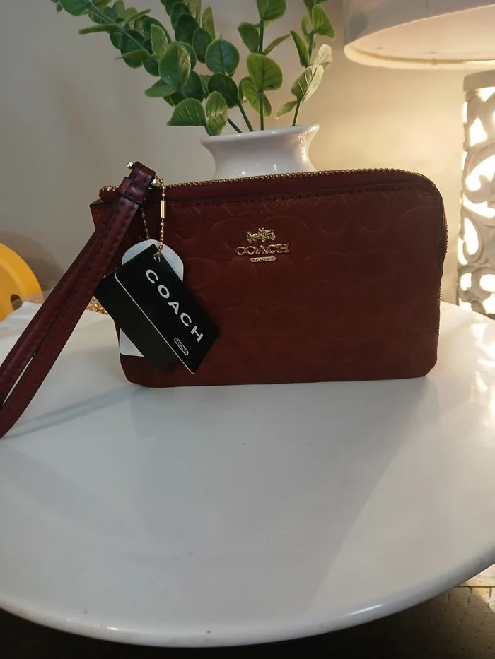 Coach Corner Zip Wristlet – Signature Leather Women's Designer Wallet Handbag