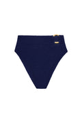 Front of Costa Rica Bottom in Midnight Crinkle showing high-waist textured fabric and gold ring detail on white background