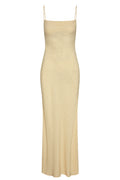 Front view of Cote D’azur Dress in Ivory Geo with straight neckline, thin straps and fitted silhouette on white