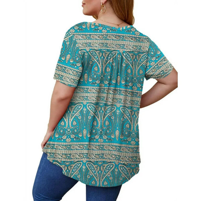 Cpokrtwso Women Plus Short Sleeve Tunic Top Floral Henley Shirt Blouse, Multi