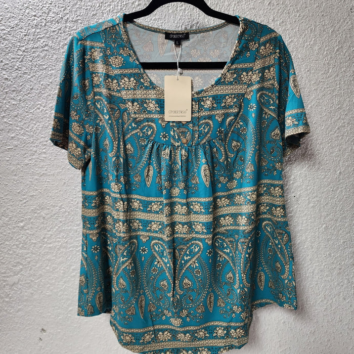 Cpokrtwso Women Plus Short Sleeve Tunic Top Floral Henley Shirt Blouse, Multi