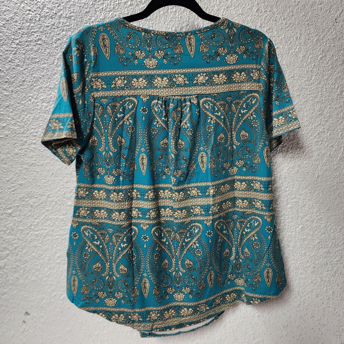 Cpokrtwso Women Plus Short Sleeve Tunic Top Floral Henley Shirt Blouse, Multi