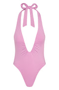 Front view of Croatia One Piece Moonlight showcasing halter plunge, U-wire sheered detail, ruched center on white background