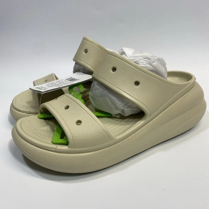 Crocs Classic Crush Sandal Unisex Bone Cream – Platform Slip-On Shoes, Men 8-9 / Women 10-11