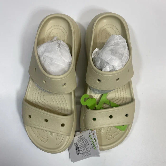 Crocs Classic Crush Sandal Unisex Bone Cream – Platform Slip-On Shoes, Men 8-9 / Women 10-11