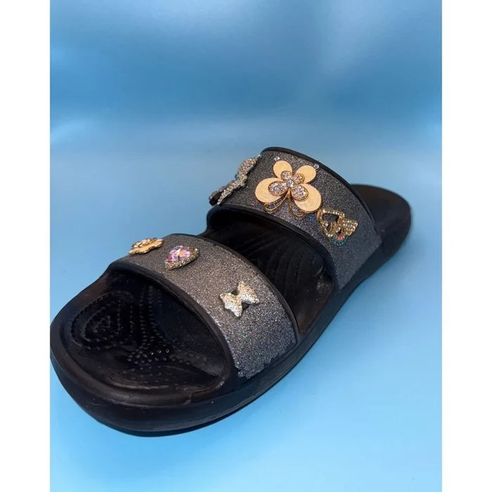 Crocs Classic Glitter Embellished Women's Slide Sandals Black Sparkle – Size 7 NWOT