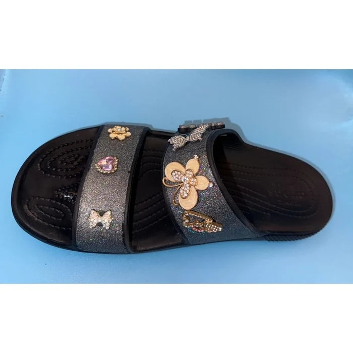 Crocs Classic Glitter Embellished Women's Slide Sandals Black Sparkle – Size 7 NWOT