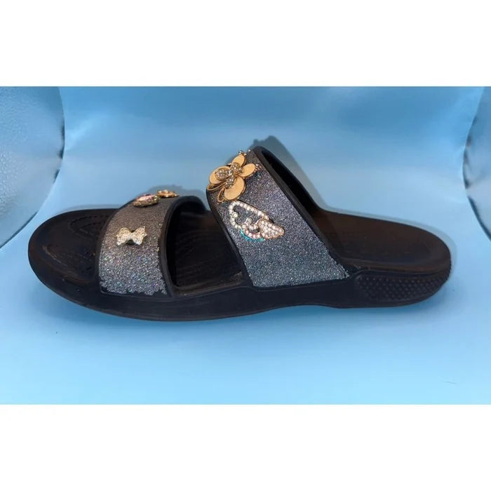 Crocs Classic Glitter Embellished Women's Slide Sandals Black Sparkle – Size 7 NWOT