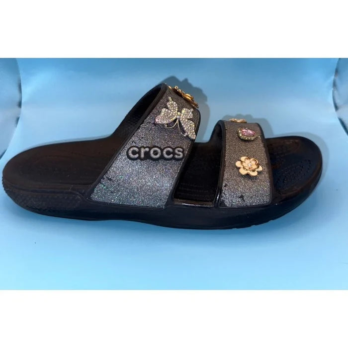 Crocs Classic Glitter Embellished Women's Slide Sandals Black Sparkle – Size 7 NWOT