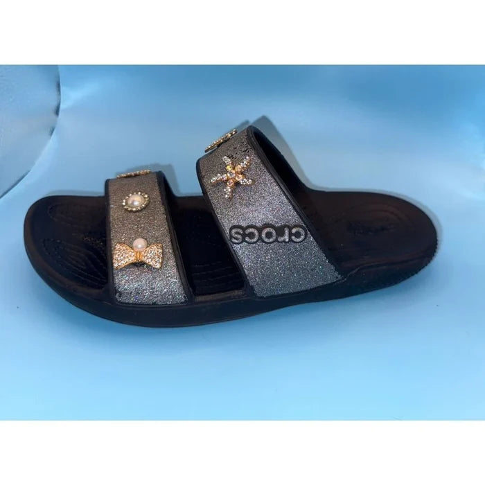 Crocs Classic Glitter Embellished Women's Slide Sandals Black Sparkle – Size 7 NWOT