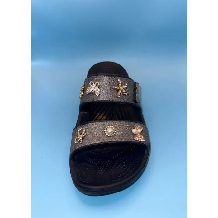 Crocs Classic Glitter Embellished Women's Slide Sandals Black Sparkle – Size 7 NWOT