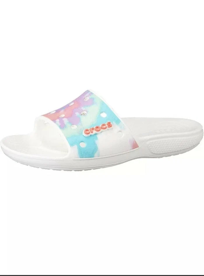 Crocs Classic Tie-Dye Graphic Unisex Slide Sandals – Casual Slip-On Shoes, New