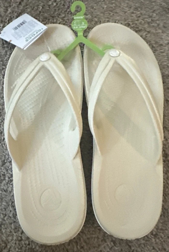 Crocs Crocband Flip Unisex Sandals White – Thong Flip Flops, M11/W12, Style 11033-100, New