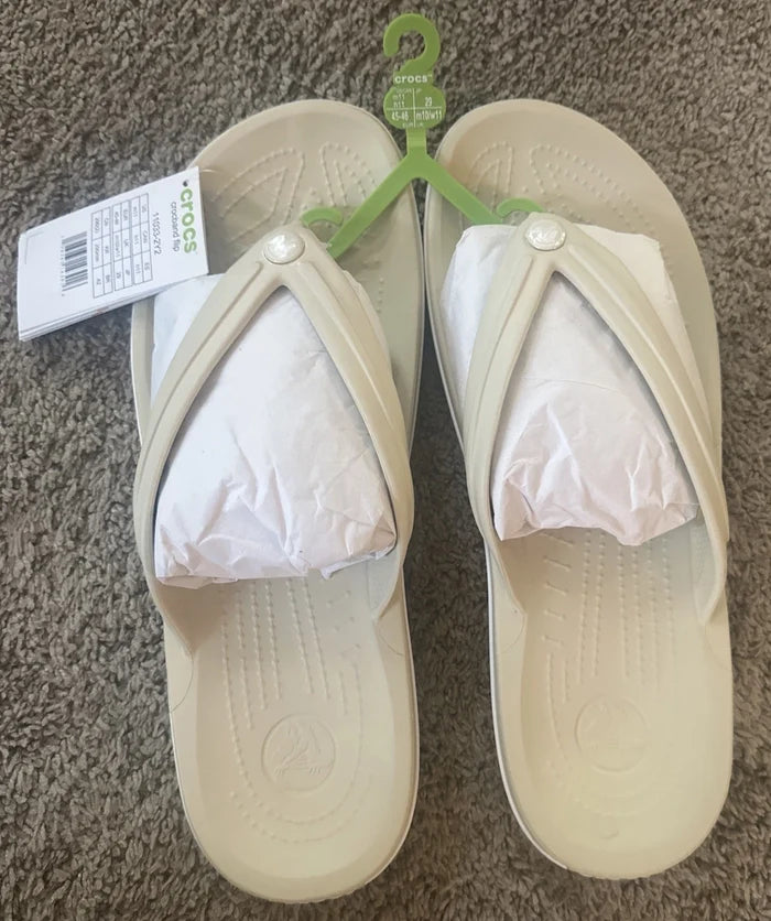 Crocs Crocband Flip Unisex Sandals White – Thong Flip Flops, M11/W12, Style 11033-100, New