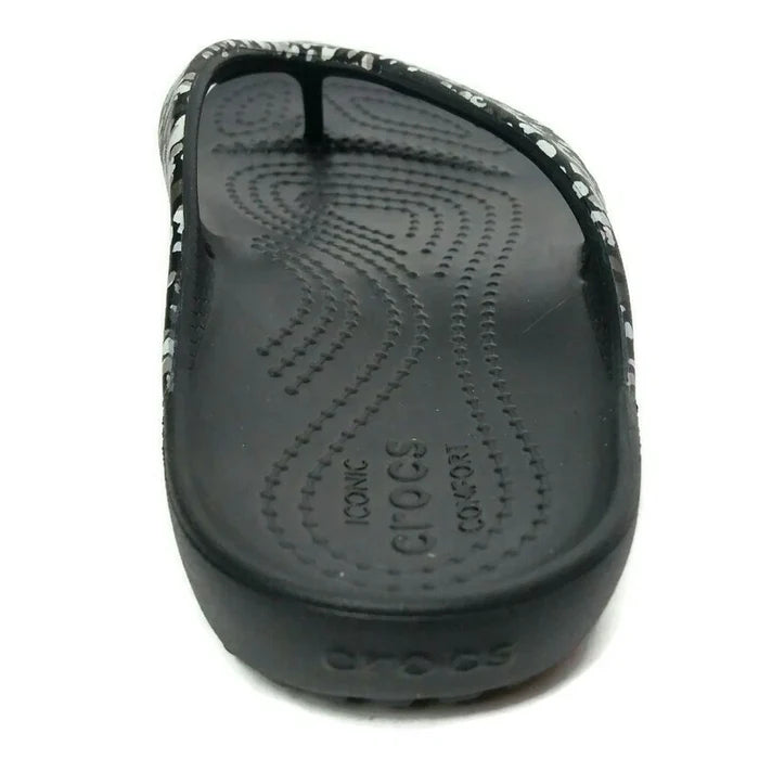 Crocs Kadee II Women's Dots Graphic Flip Flops Black – Relaxed Fit Casual Sandals, Size 4