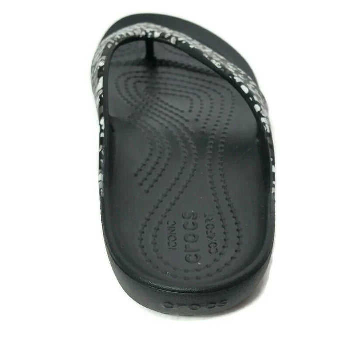 Crocs Kadee II Women's Dots Graphic Flip Flops Black – Relaxed Fit Casual Sandals, Size 4