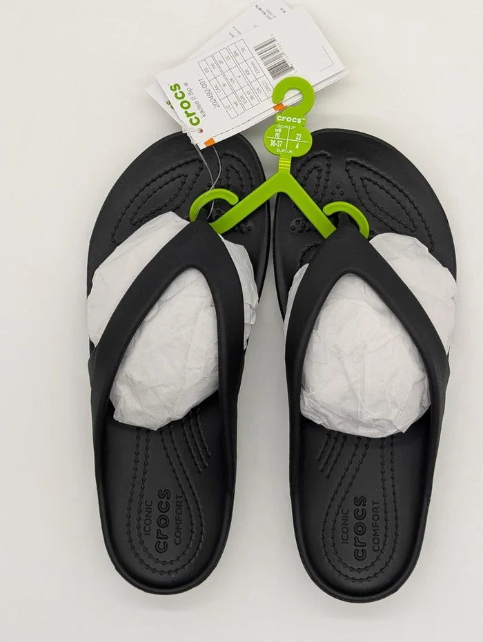 Crocs Kadee II Women's Flip Flop Sandals Black – Summer Thong Shoes, Size 6 / Kids 4Y (J4), New