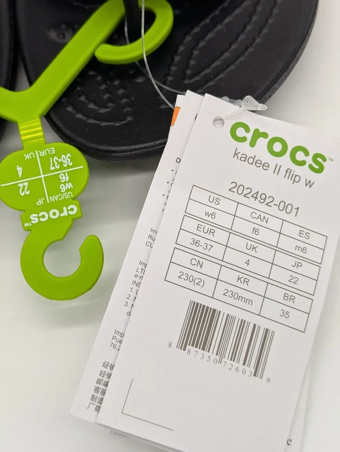 Crocs Kadee II Women's Flip Flop Sandals Black – Summer Thong Shoes, Size 6 / Kids 4Y (J4), New