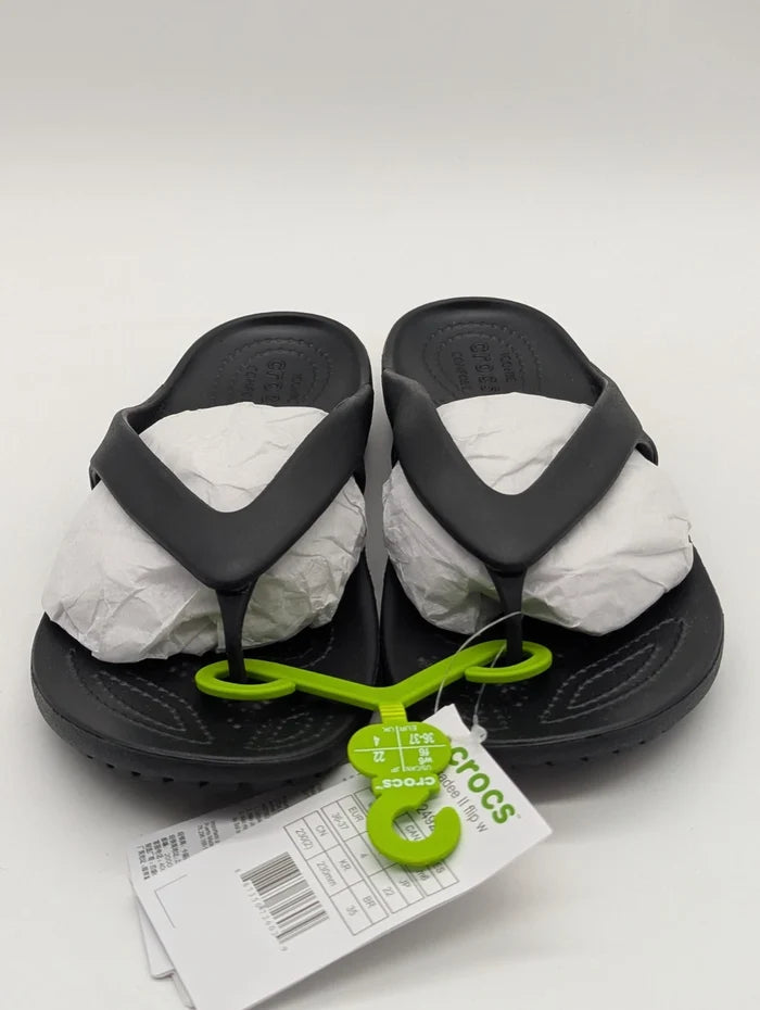 Crocs Kadee II Women's Flip Flop Sandals Black – Summer Thong Shoes, Size 6 / Kids 4Y (J4), New