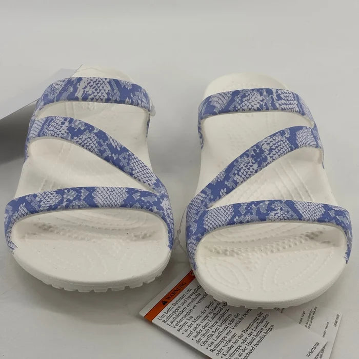 Crocs Kadee II Women's Sandals Blue White Snake Print – Casual Slip-On Shoes, Size 5 NWT, 206894-4RV